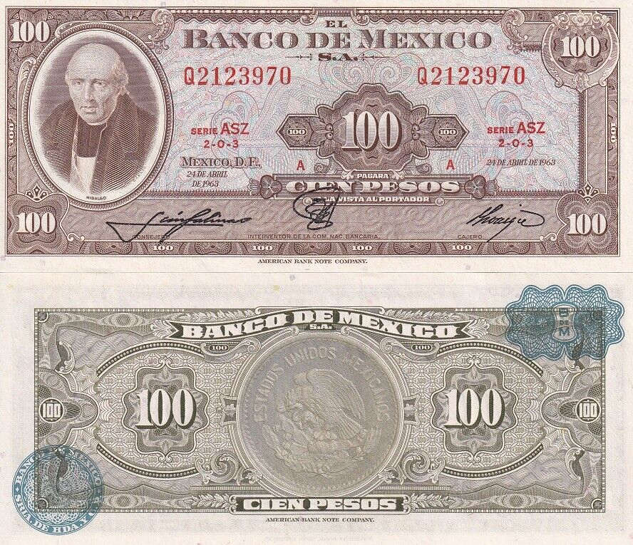 Mexico 100 Pesos 1963 P 61 b UNC
