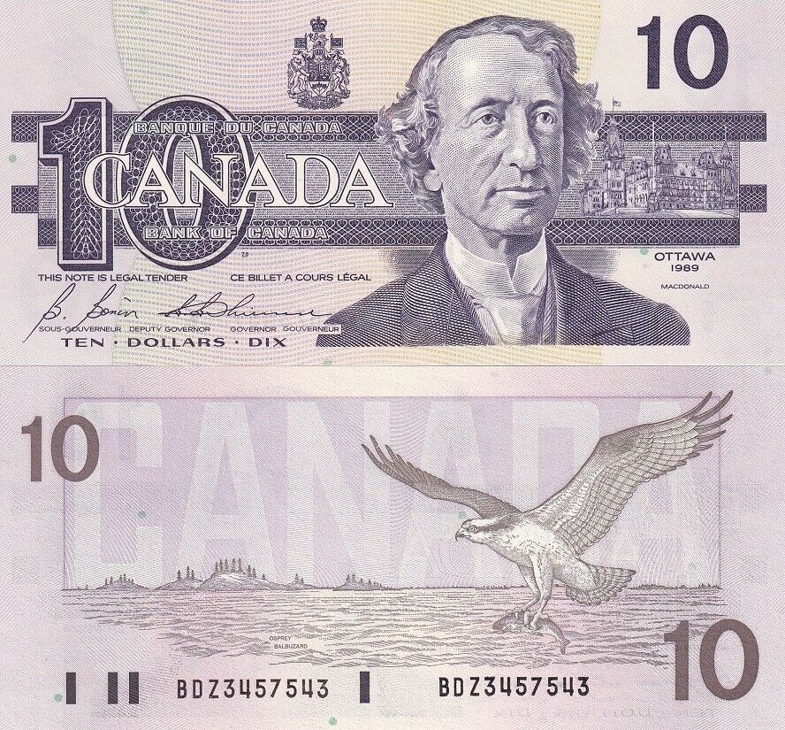 Canada 10 Dollars 1989 Sign Bonin & Thiessen P 96 b Prefix BDZ UNC