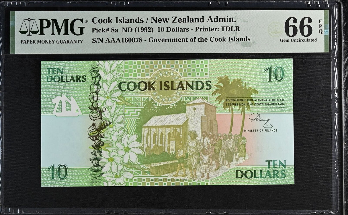 Cook Islands 10 Dollars 1992 P 8 a AAA Prefix Gem UNC PMG 66 EPQ