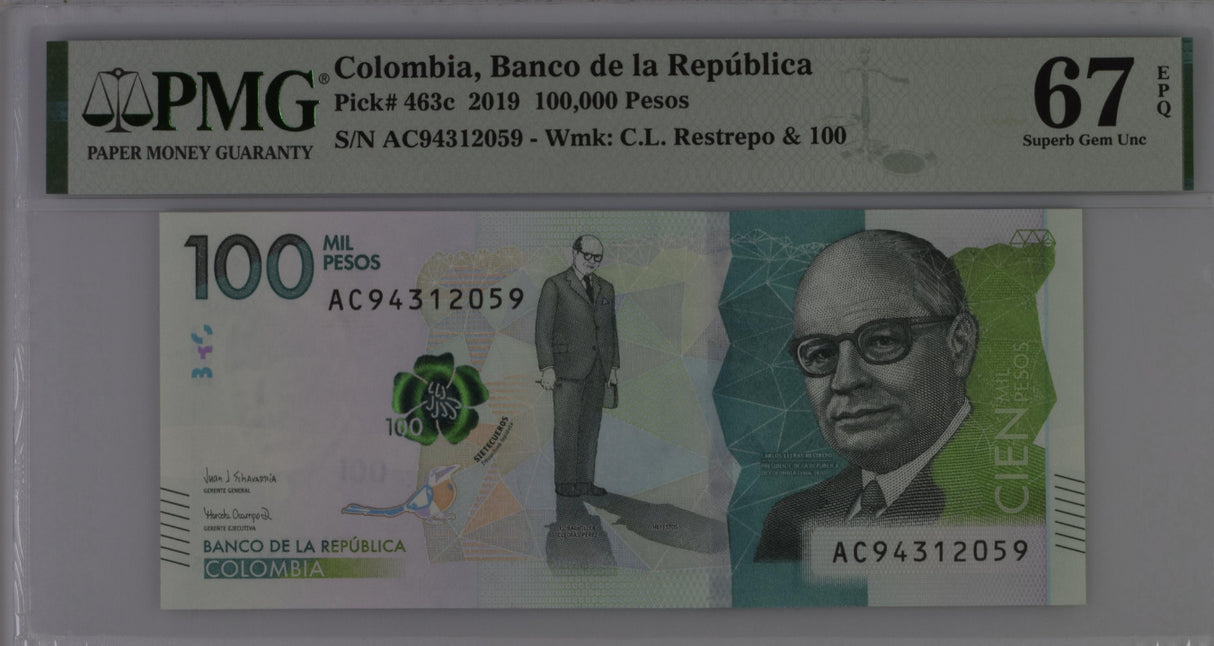 Colombia 100000 Pesos 2019 P 463 c Superb Gem UNC PMG 67 EPQ