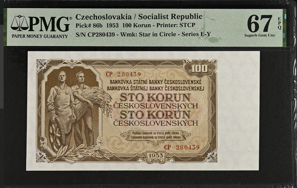 Czechoslovakia 100 Korun 1953 P 86 b Superb Gem UNC PMG 67 EPQ