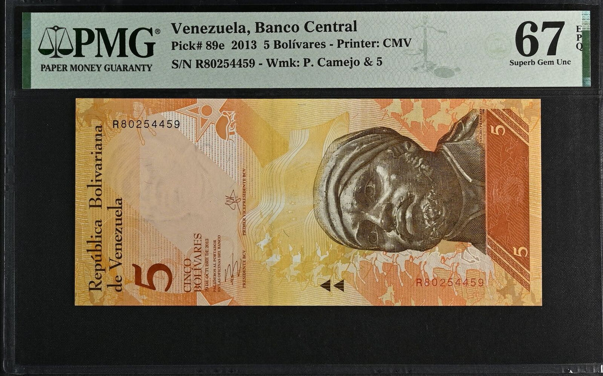 Venezuela 5 Bolivares 2013 P 89 e Superb Gem UNC PMG 67 EPQ