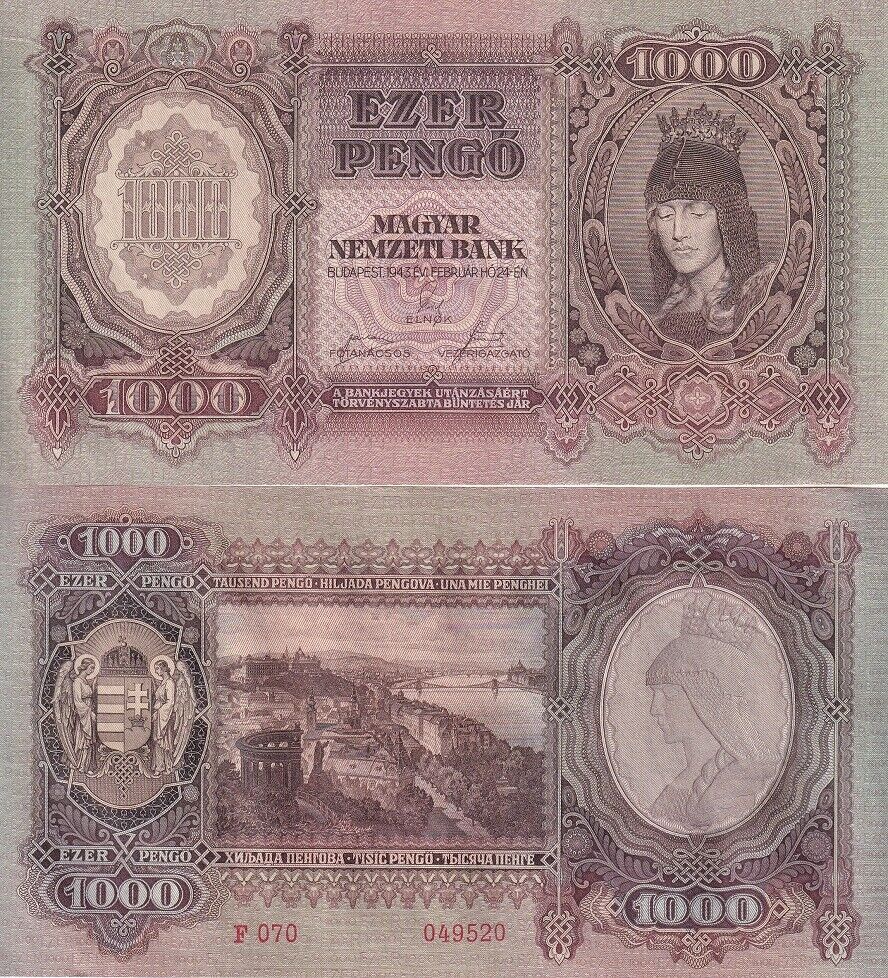 Hungary 1000 Pengo 1943 P 116 AUnc