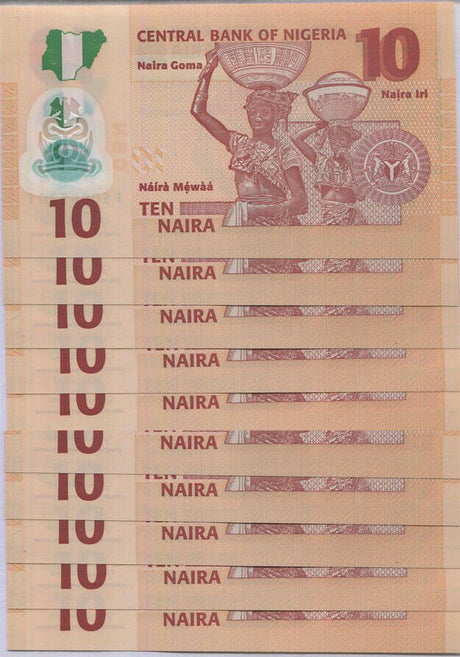 Nigeria 10 Naira 2021 P 38 Polymer UNC LOT 10 PCS
