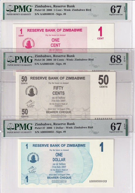 Zimbabwe Set 7; 1 50-1000 10000 Cent Dollars P33-P46 Superb UNC PMG 66 67 68 EPQ