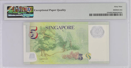 Singapore 5 dollars ND 2010 P 47 b Superb Gem UNC PMG 69 EPQ