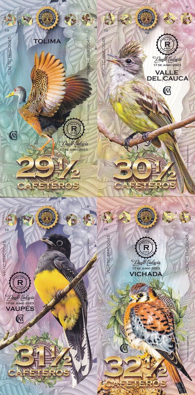 El Club De La Moneda SET 4 29 30 31 32 Cafeteiros 2023 Birds Polymer