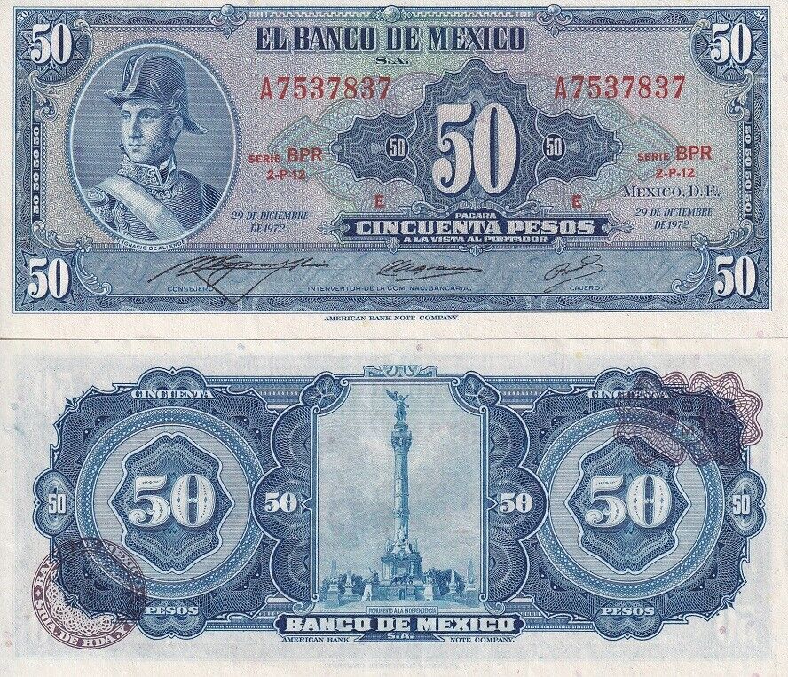 Mexico 50 Pesos 1972 P 49 u XF