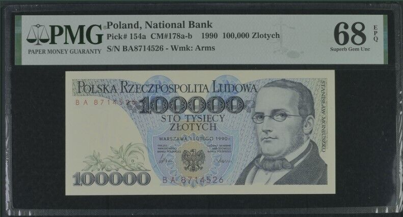 Poland 100000 Zlotych 1990 P 154 a Gem UNC PMG 68 EPQ