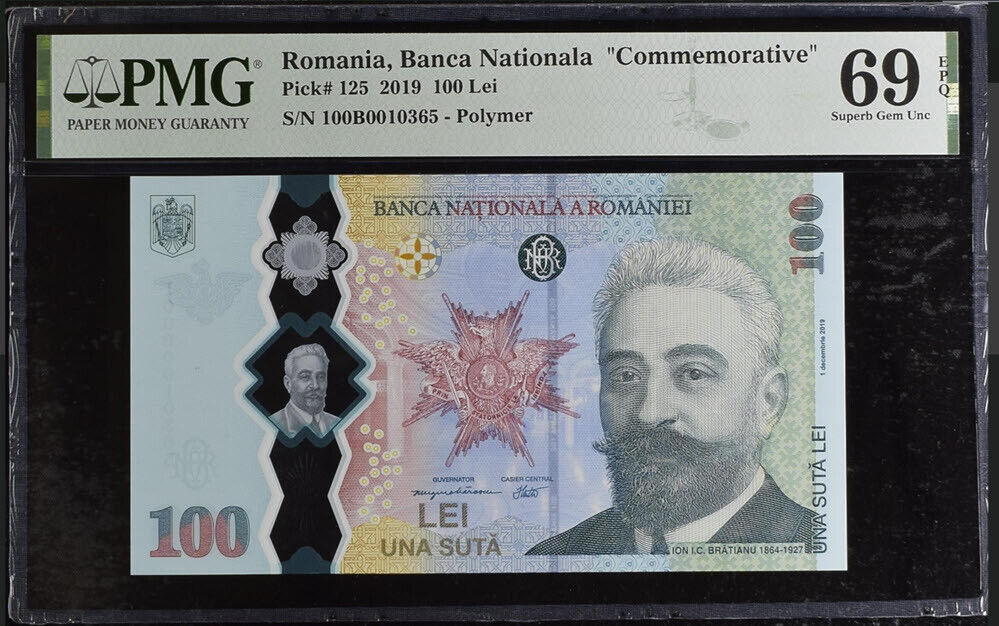 Romania 100 Lei 2019 P 125 Comm. Superb Gem UNC PMG 69 EPQ – Noteshobby