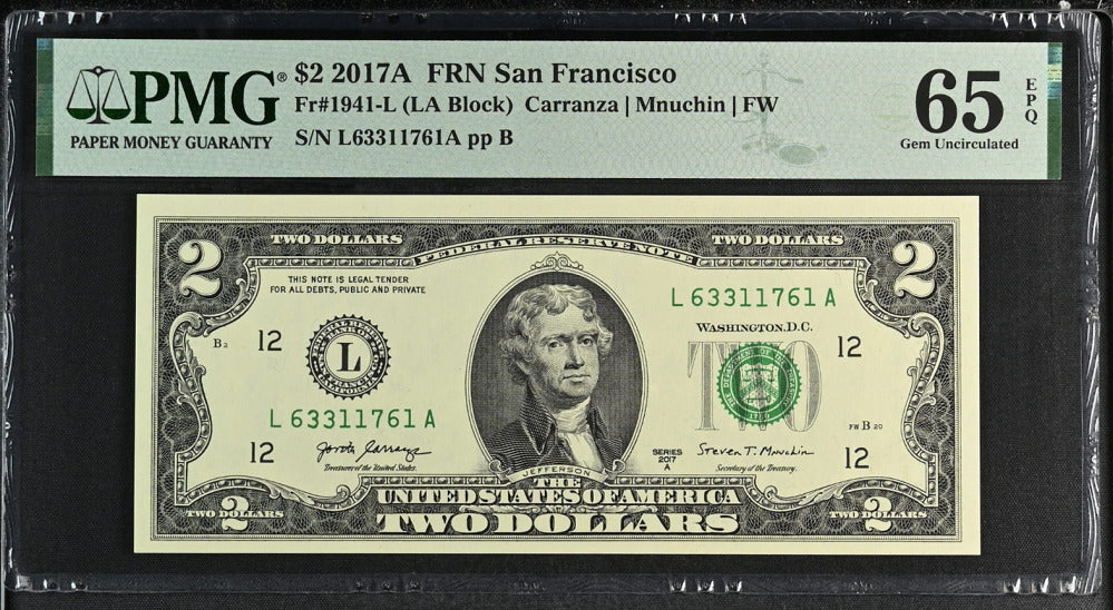 United States 2 Dollar Usa 2017A P 545 L San Francisco UNC Gem PMG 65 EPQ