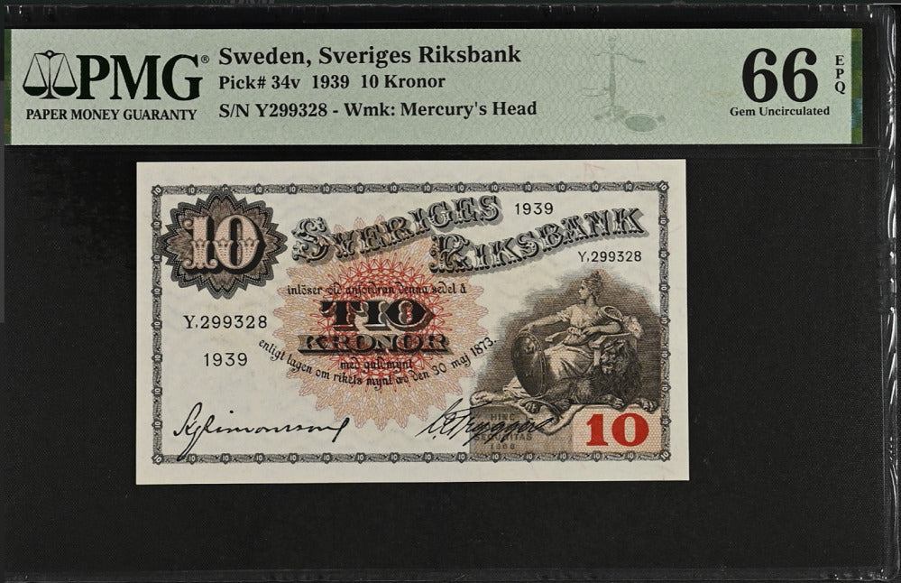 Sweden 10 Kronor 1939 P 34 v Gem UNC PMG 66 EPQ