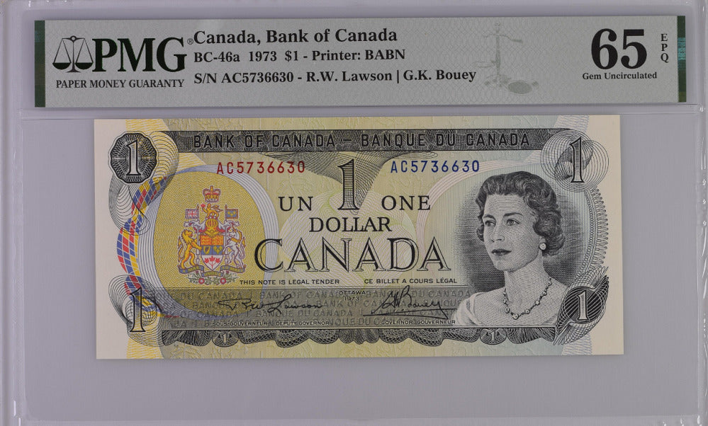 Canada 1 Dollars 1973 P 85 a Lawson Bouey GEM UNC PMG 65 EPQ