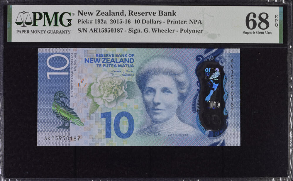 New Zealand 10 Dollars 2015/2016 Polymer P 192 a Superb Gem UNC PMG 68 EPQ