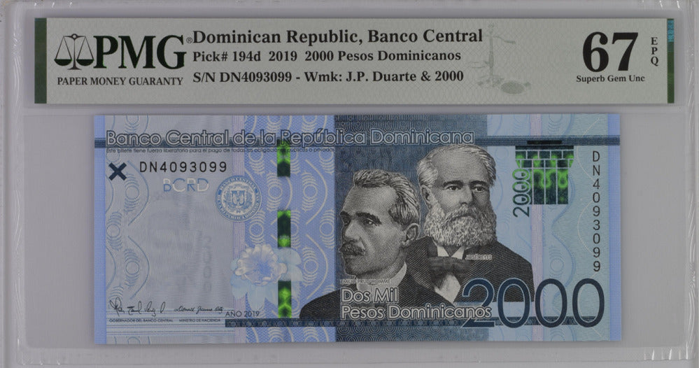 Dominican Republic 2000 Pesos 2019 P 194 d Superb GEM UNC PMG 67 EPQ