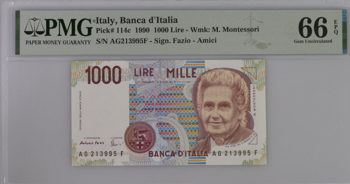 Italy 1000 Lire 1990 P 114 c GEM UNC PMG 66 EPQ