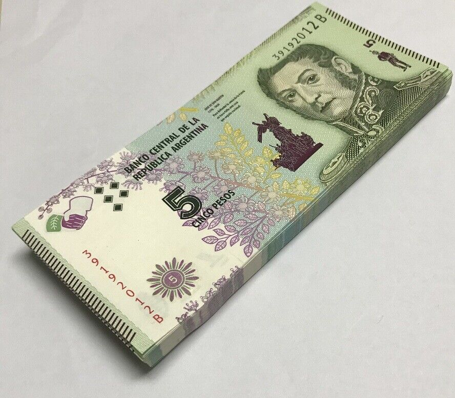 Argentina 5 Pesos 2015 SERIES B P 359 UNC LOT 20 PCS