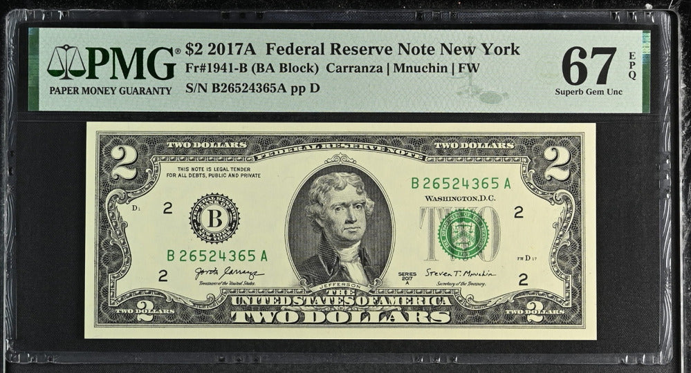 United States 2 Dollars USA 2017A P 545 B New York Superb Gem UNC PMG 67 EPQ