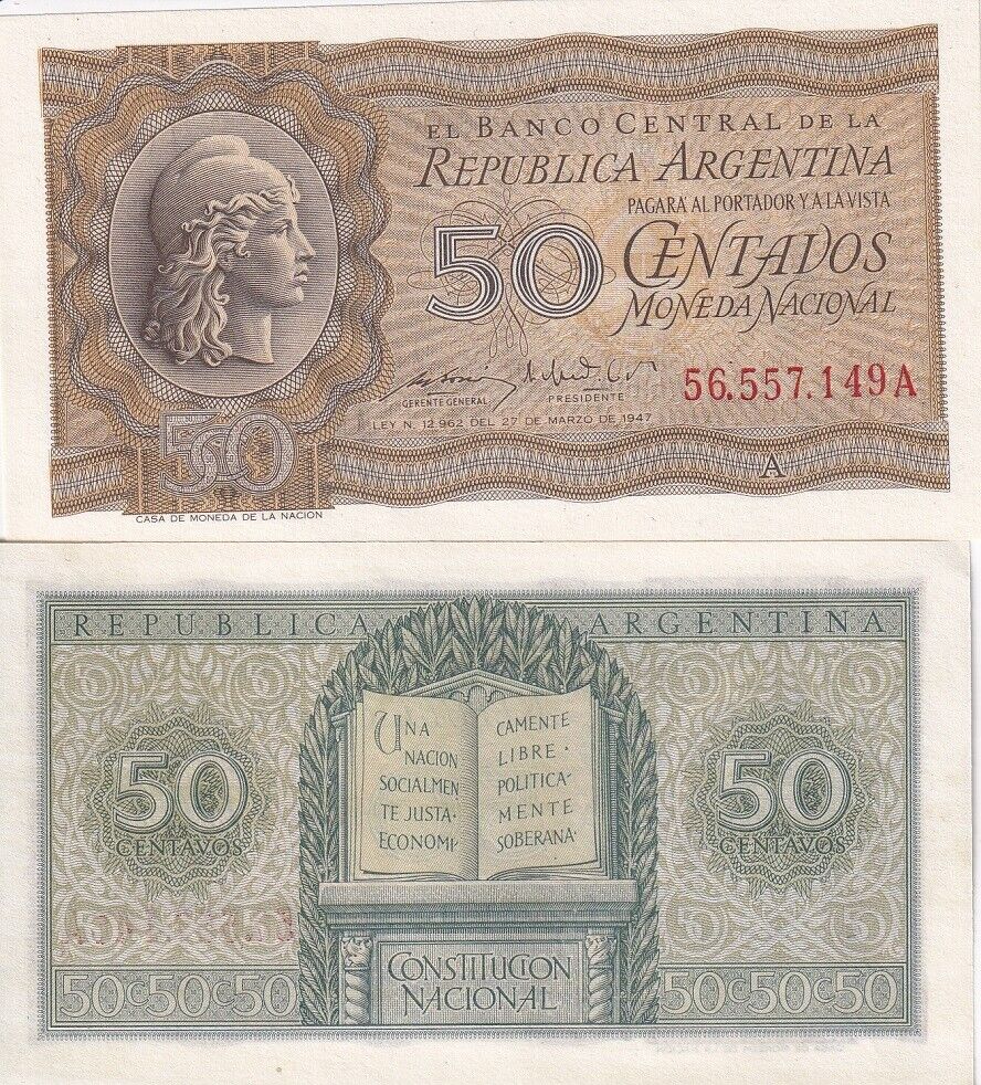 Argentina 50 Centavos 1947 P 259 b UNC
