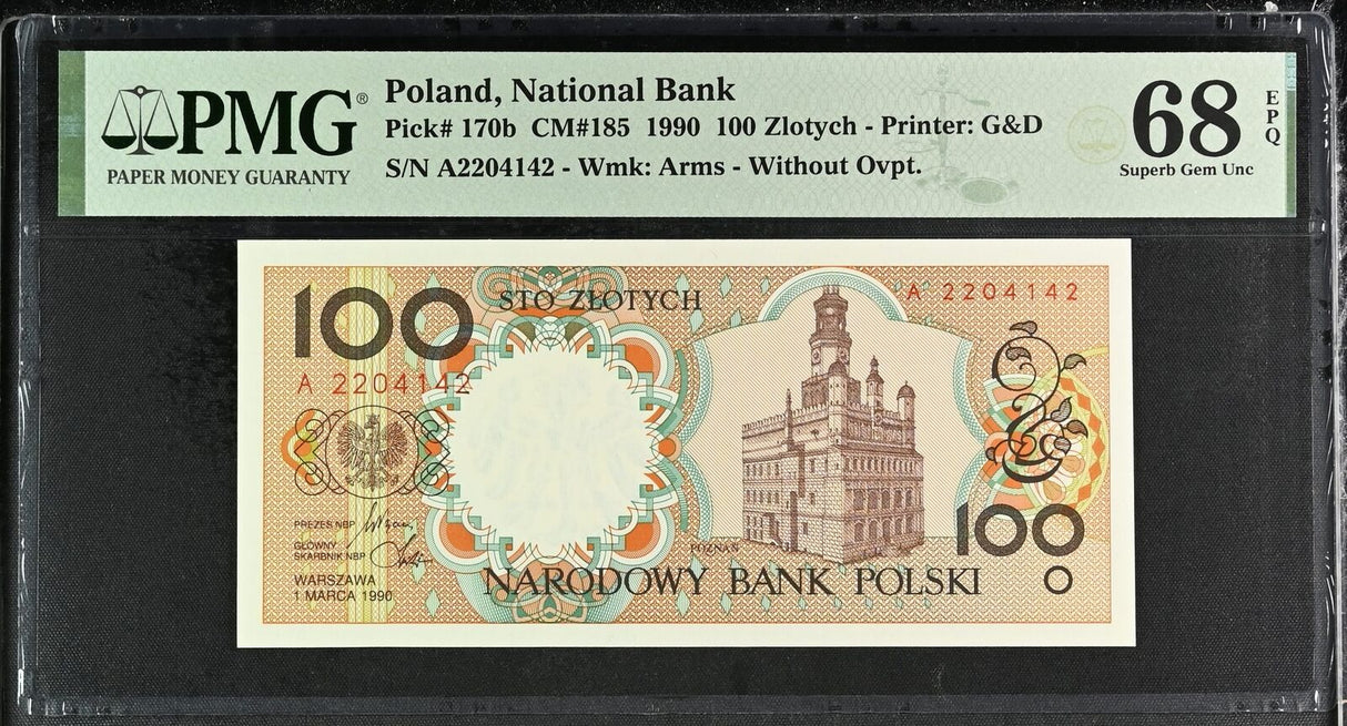 Poland 100 Zlotych 1990 P 170 b Superb Gem UNC PMG 68 EPQ