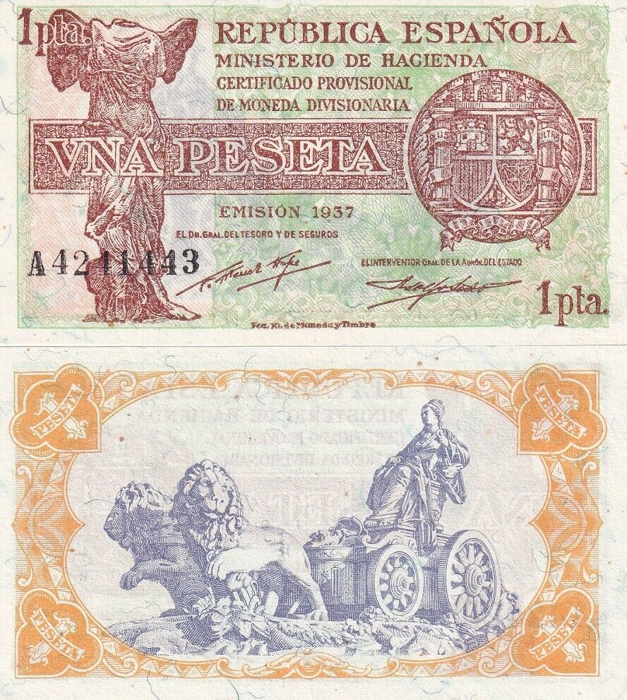 Spain 1 Peseta 1937 P 94 UNC
