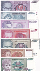 Yugoslavia Set 7 UNC 100-5000-50000 Dinara 1991-1992 P 111 112 113 - 115 116 117