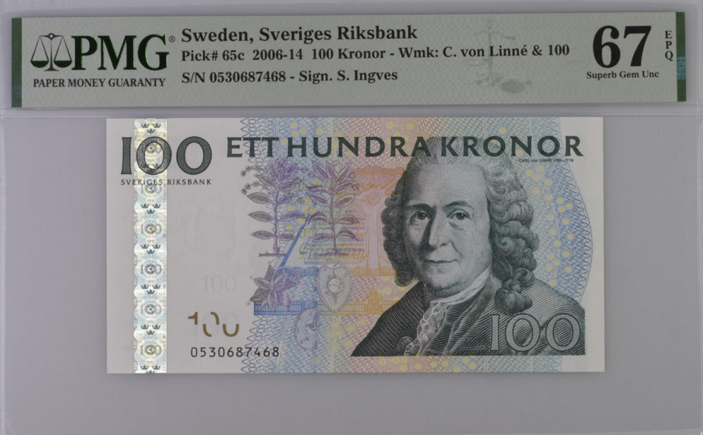 Sweden 100 Kronor 2006/2014 P 65 c Superb Gem UNC PMG 67 EPQ