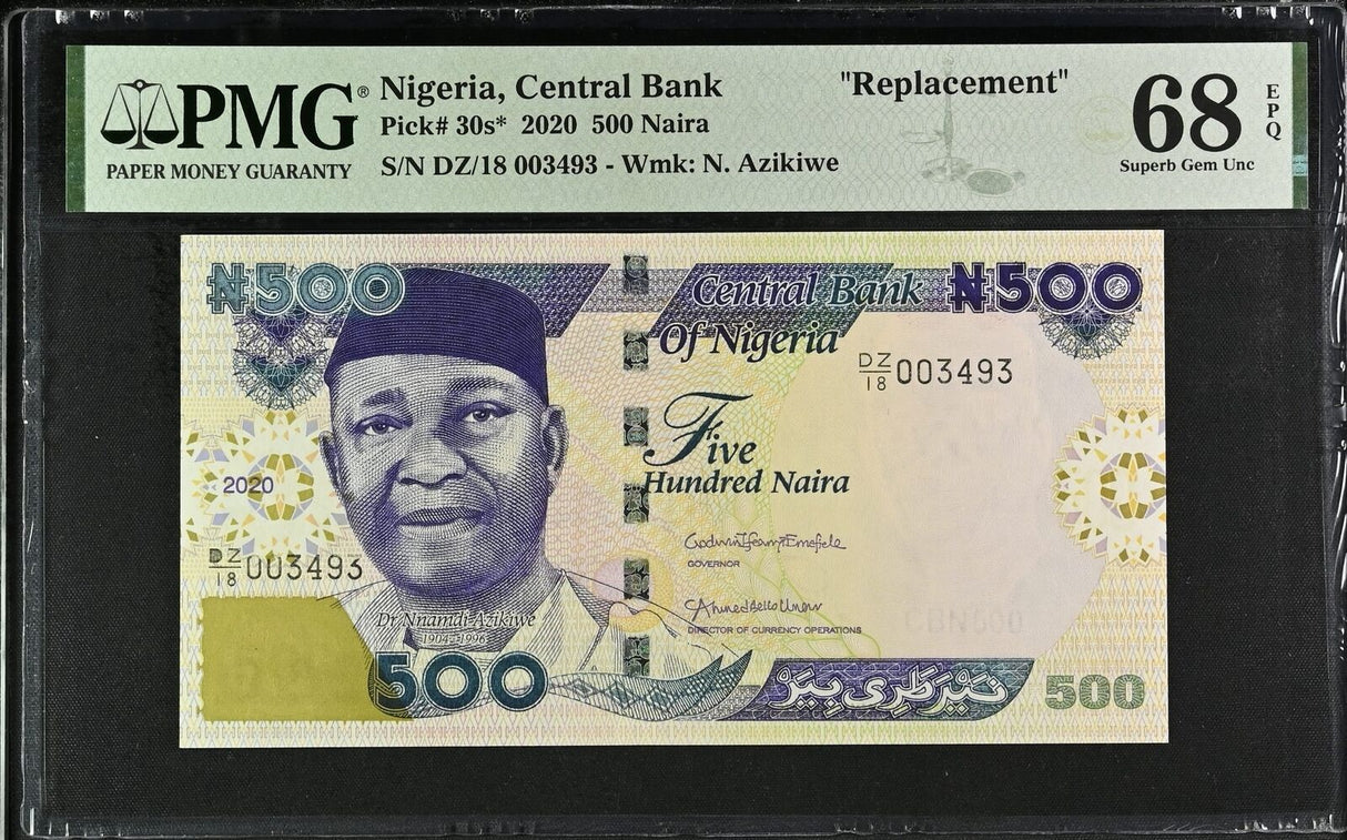Nigeria 500 Naira 2020 P 30 s* Replacement Superb Gem UNC PMG 68 EPQ TOP POP