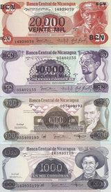 Nicaragua set 4 Pcs 20 50 500 1000 Cordobas 1987 P 147 148 149 150 UNC