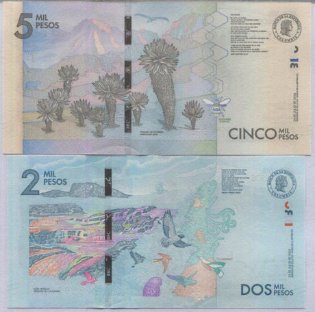 Colombia Set 2 Pcs 2000 5000 Pesos 2018 P 458 459 UNC