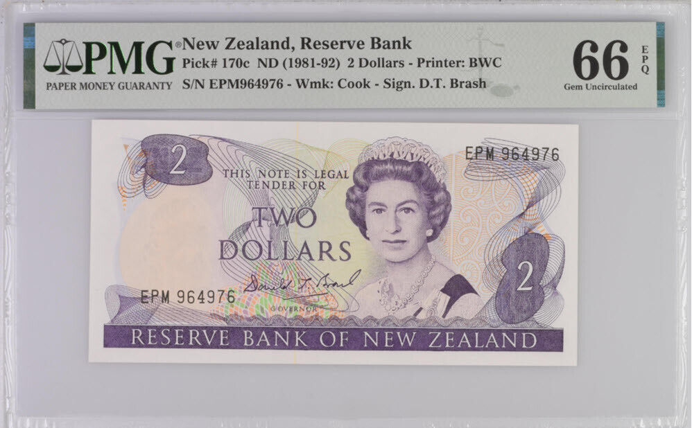 New Zealand 2 Dollars 1981-92 P 170 c Gem UNC PMG 66 EPQ