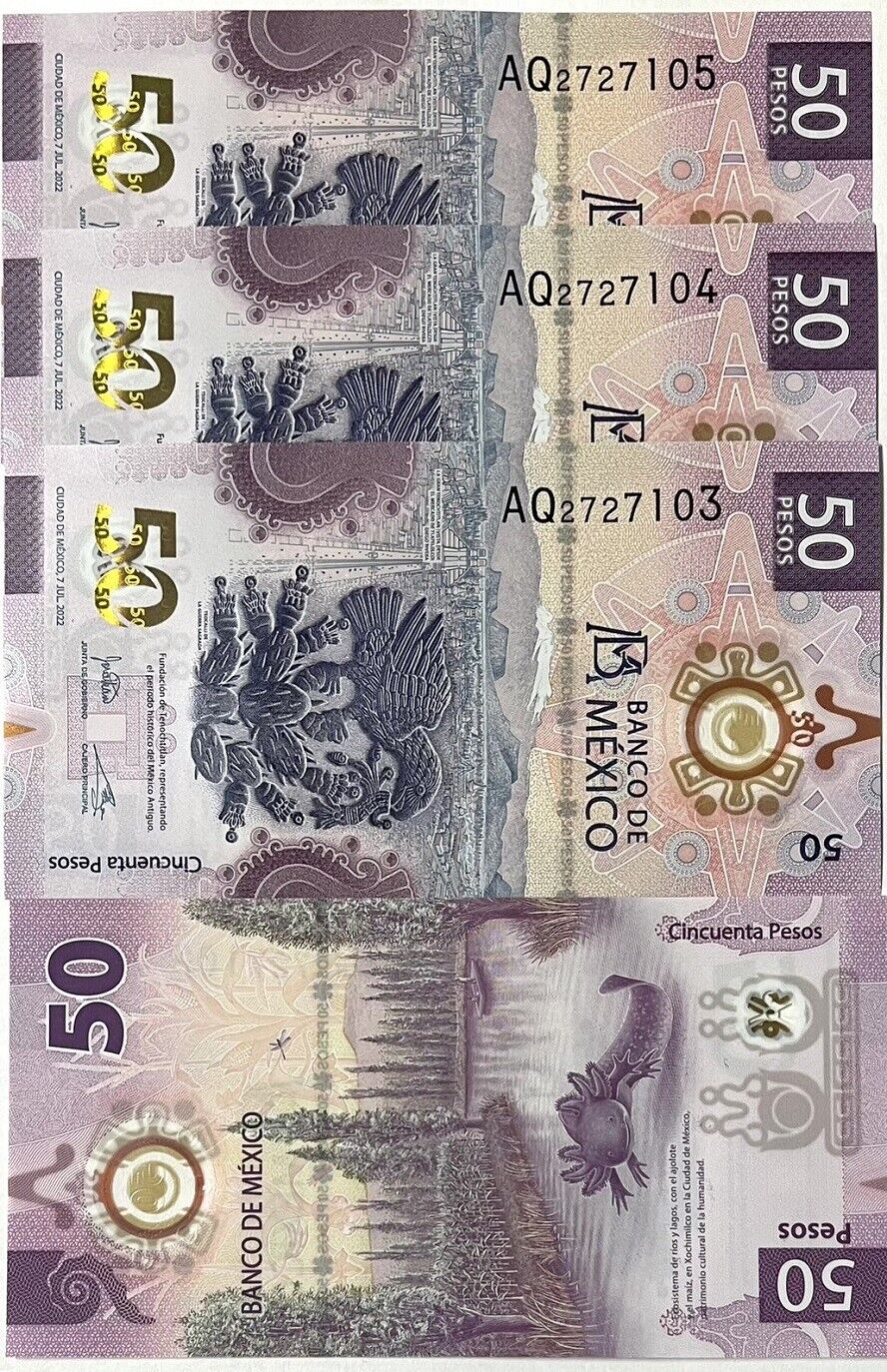 Mexico 50 Pesos 2022 Random Series P 133 UNC LOT 3 PCS
