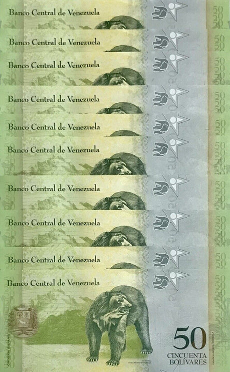 Venezuela 50 Bolivares 2009 P 92 d UNC LOT 10 PCS