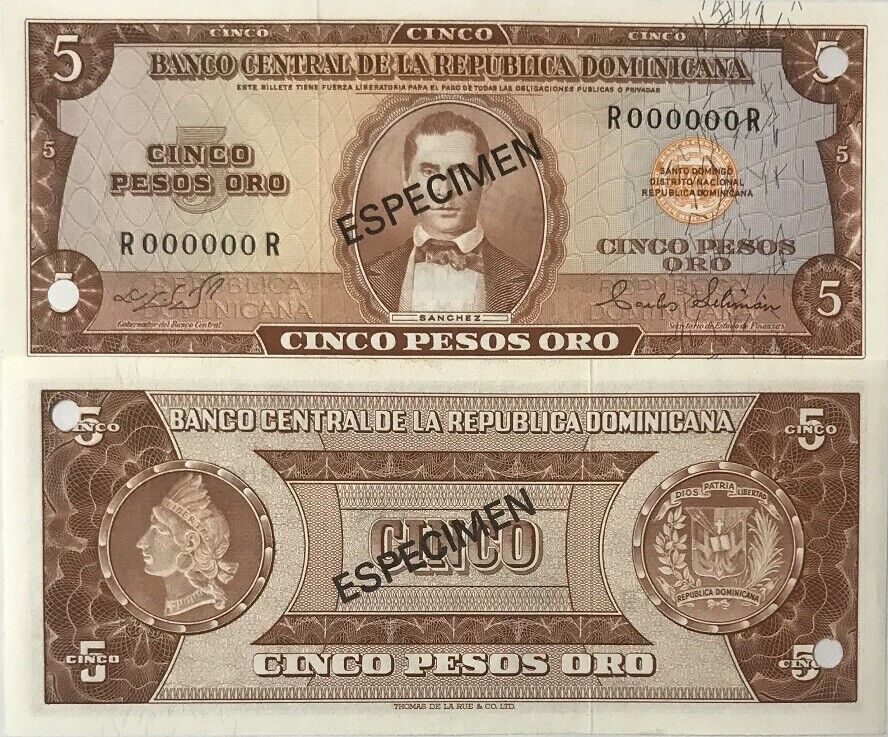 Dominican Republic 5 Pesos ND 1975 P 109as SPECIMEN UNC