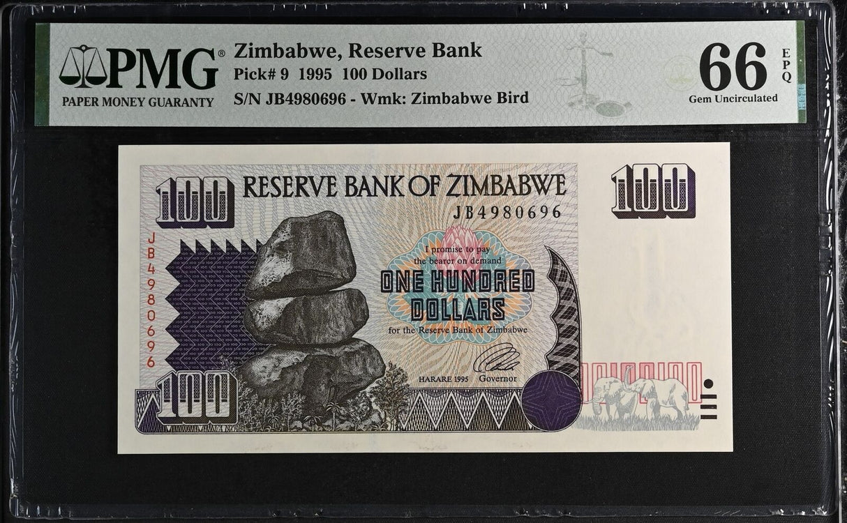 Zimbabwe 100 Dollars 1995 P 9 Gem UNC PMG 66 EPQ