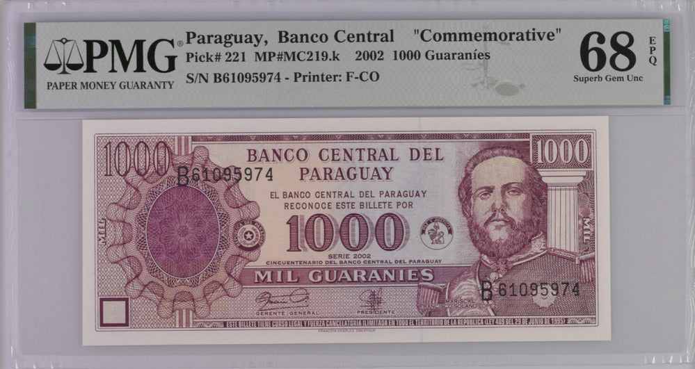 Paraguay 1000 Guaranies 2002 P 221 Superb Gem UNC PMG 68 EPQ