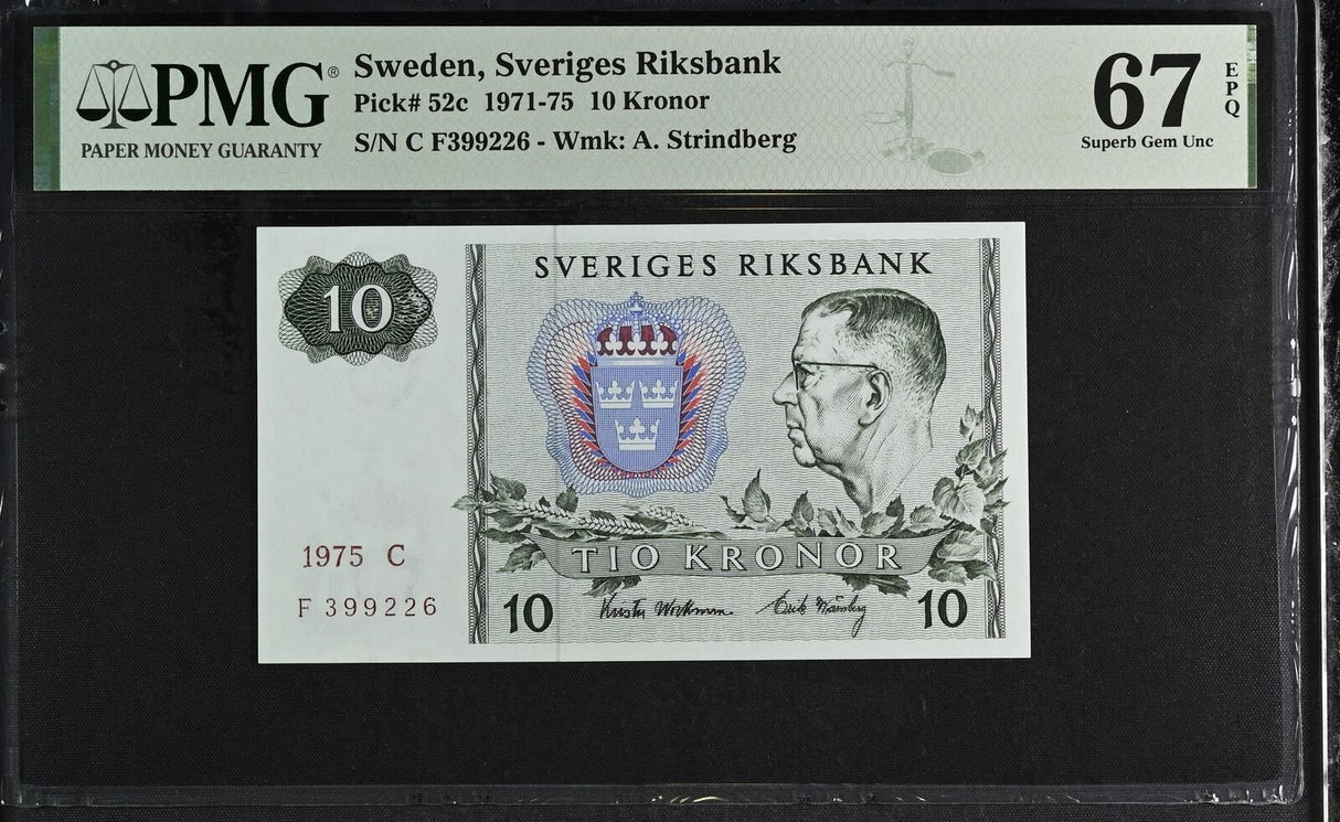 Sweden 10 Kronor 1975 P 52 c Superb Gem UNC PMG 67 EPQ