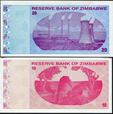 ZIMBABWE SET 2 PCS 10 20 DOLLARS 2009 P 94 95 UNC