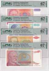 Yugoslavia Set 4; 50Mill-500 Bill Dinara 1993 P133-137 Superb Gem UNC PMG 67 EPQ