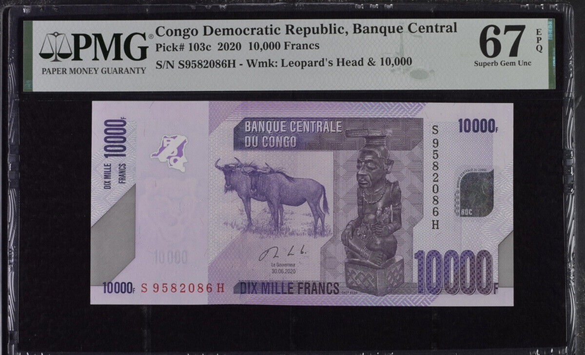 Congo 10000 Francs 2020 P 103 c Superb Gem UNC PMG 67 EPQ