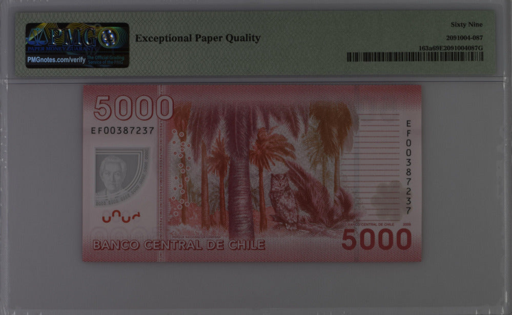 Chile 5000 Pesos 2009 P 163 a Polymer Superb Gem UNC PMG 69 EPQ Top Pop