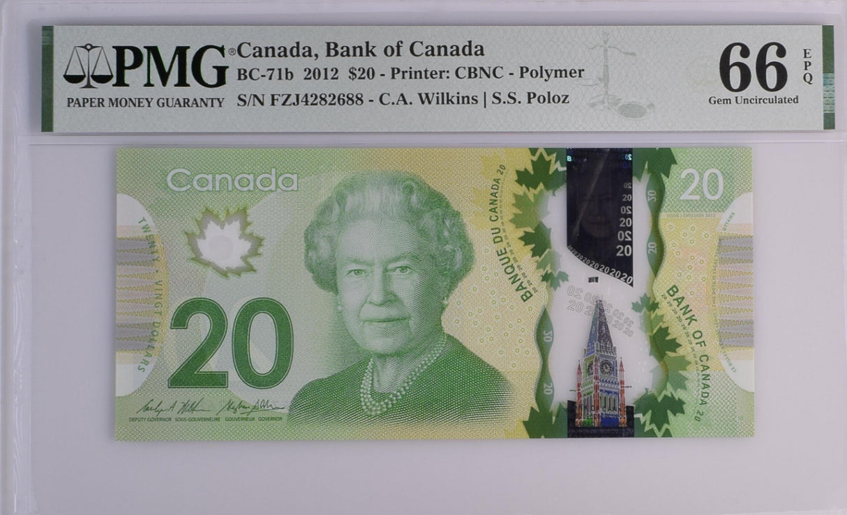 Canada 20 Dollars 2012 Polymer P 108 Wilkins Poloz Gem UNC PMG 66 EPQ