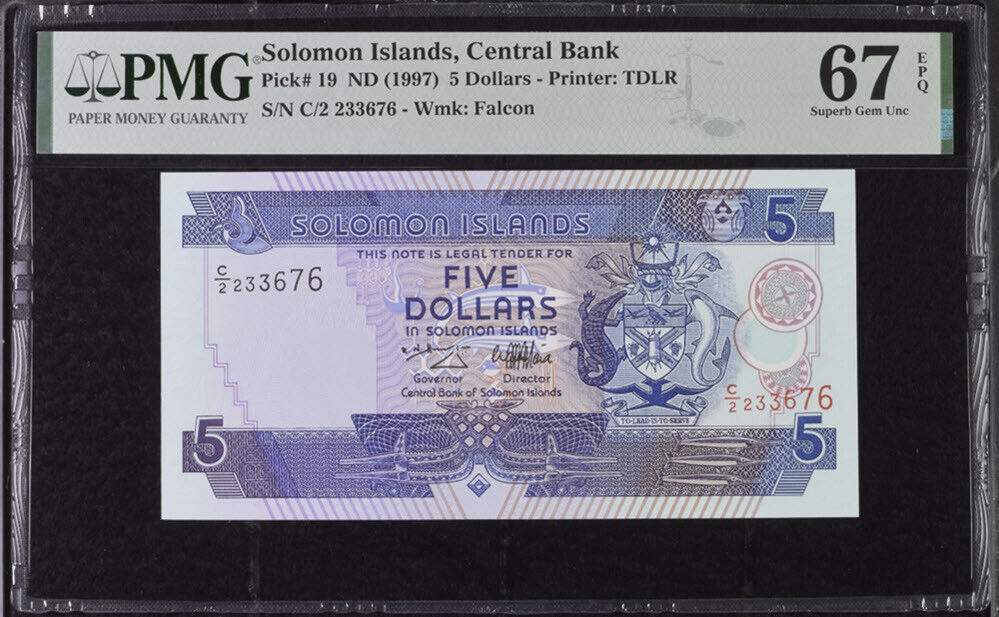 Solomon Islands 5 Dollars ND 1997 P 19 Superb Gem UNC PMG 67 EPQ