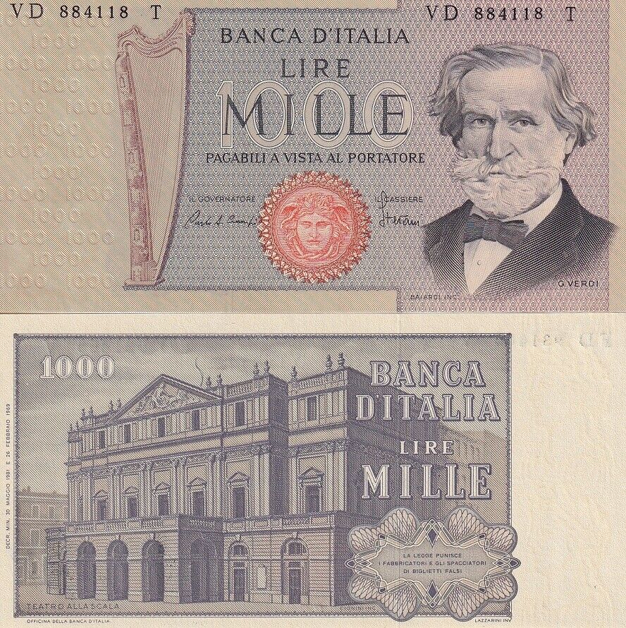 Italy 1000 Lire 1981 P 101 h UNC