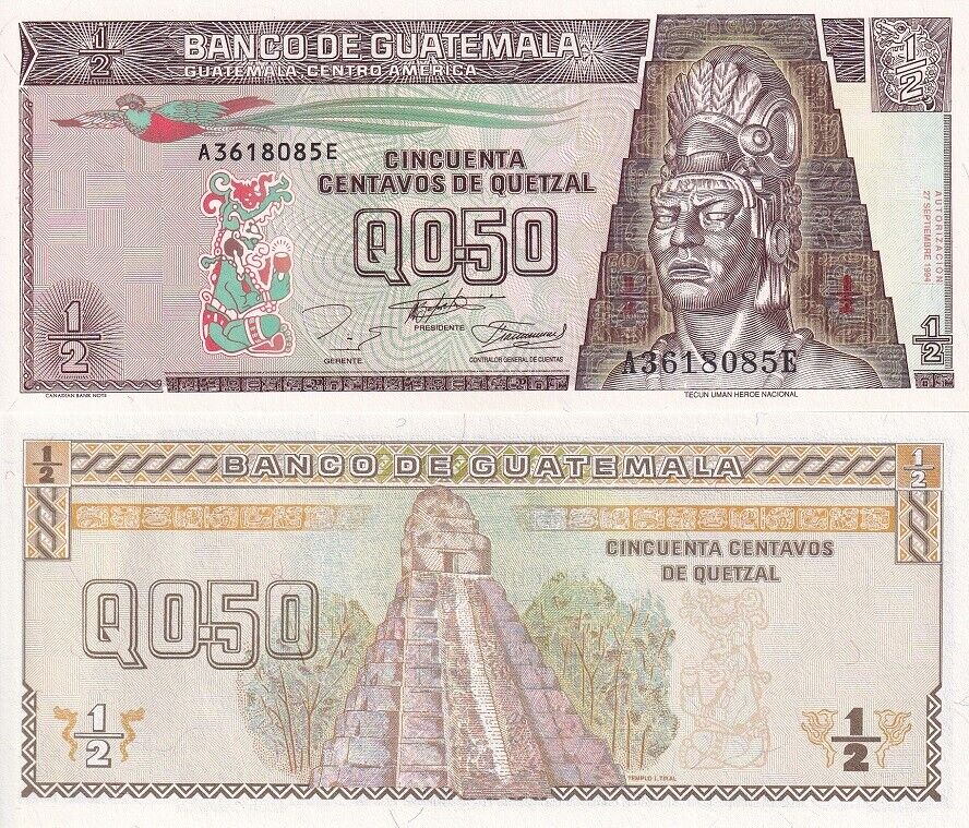 Guatemala 1/2 Quetzales 1994 P 86 b UNC LOT 5 PCS