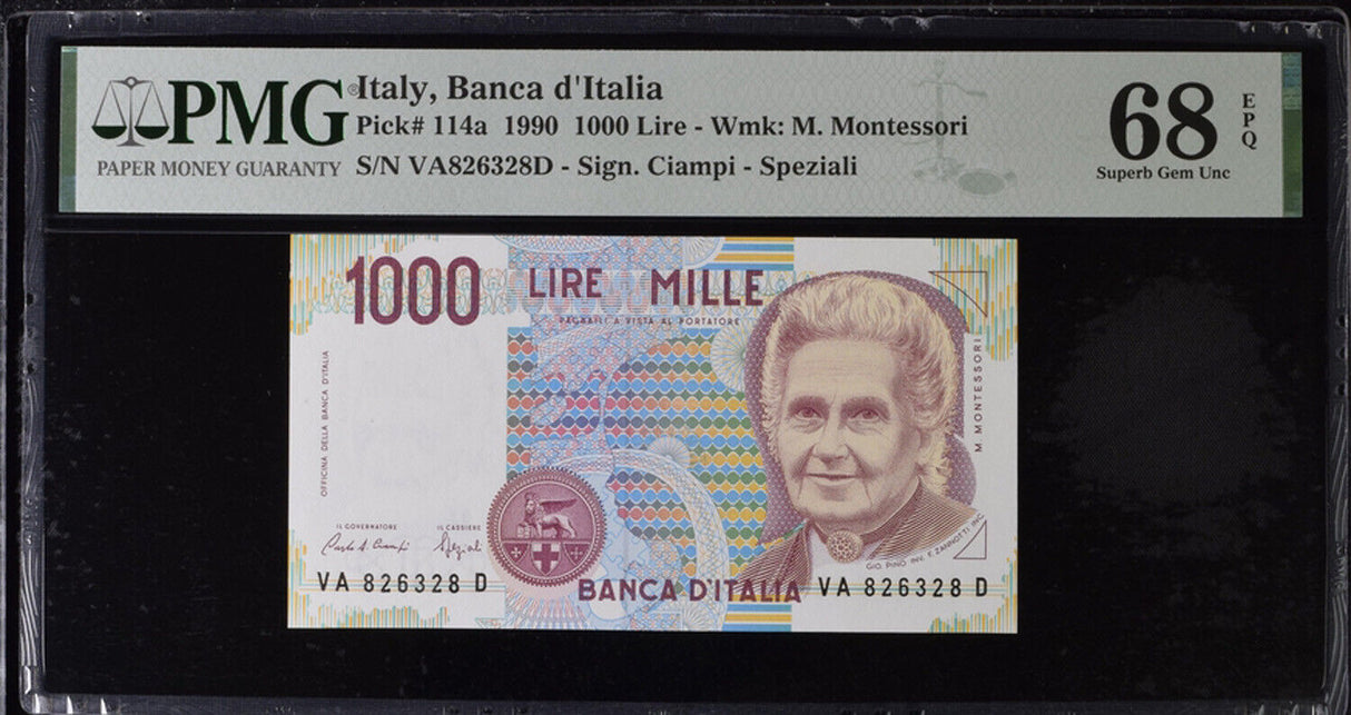 Italy 1000 Lire 1990 P 114 a SIGN CIAMPI-SPEZIALI Superb Gem UNC PMG 68 EPQ