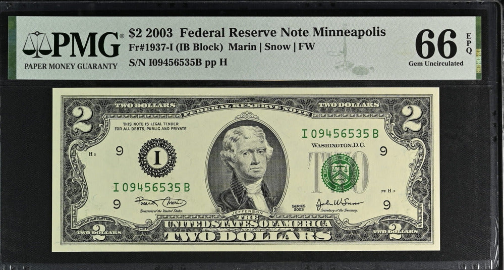 United States 2 Dollar USA 2003 P 516 Minneapolis Gem UNC PMG 66 EPQ