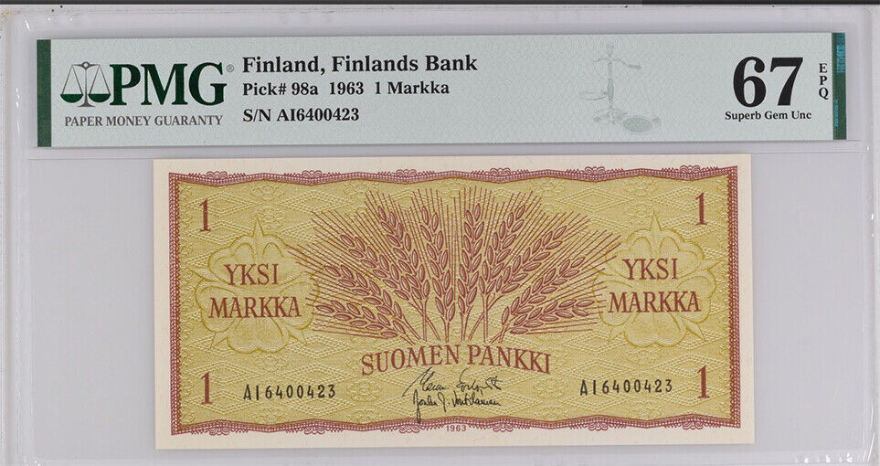 Finland 1 Markka 1963 P 98 a Superb GEM UNC PMG 67 EPQ HIGH