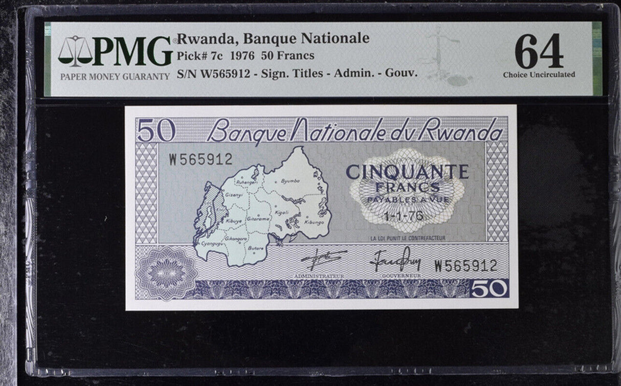Rwanda 50 Francs 1976 P 7 c Choice UNC PMG 64