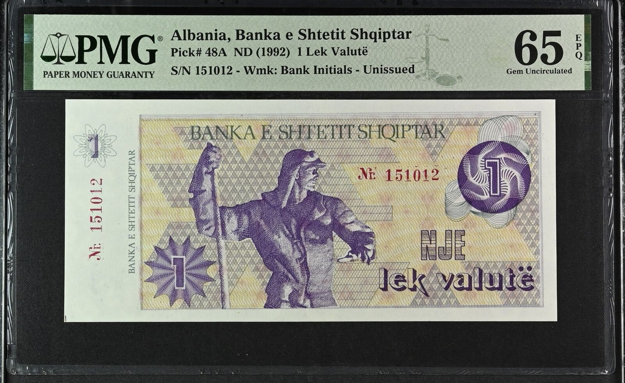 Albania 1 Lek Valute ND 1992 P 48A GEM UNC PMG 65 EPQ